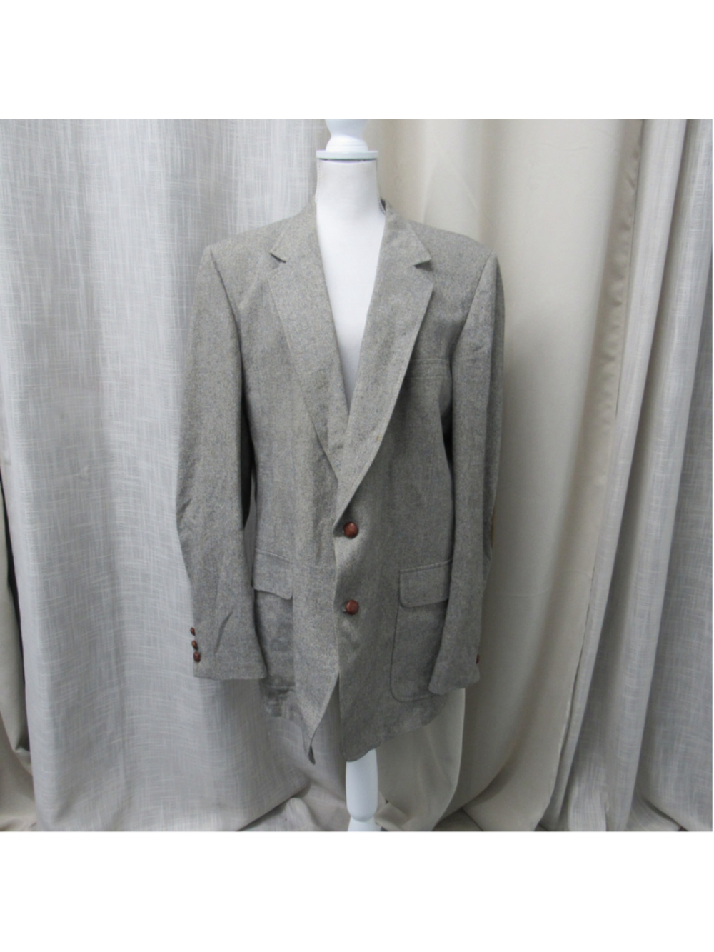 Vtg Richard Thomas Gray Wool Tweed Blazer Suede Elbow Patches 23" PTP